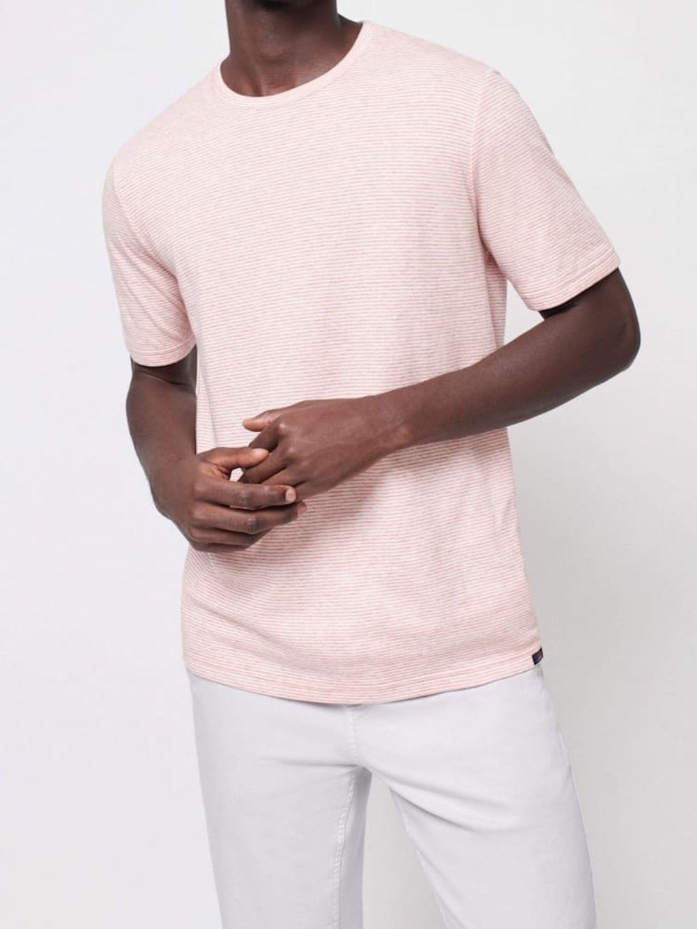 Faherty Cloud Stripe Short-Sleeve Tee in Rose Cream Stripe